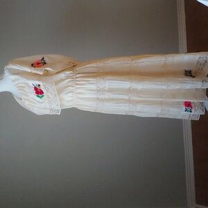 Tiered Lace Embroidered Off The Shoulder Maxi Dress